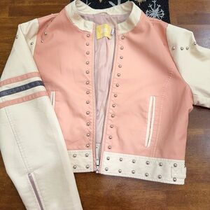 Urban Outfitters LeatherPink and Cream Studded Jacket